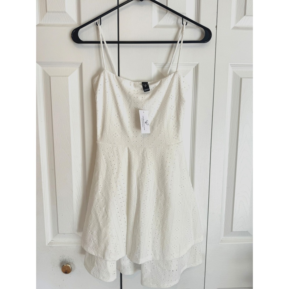 Windsor Pretty Vibes Spaghetti Strap White Eyelet Knit Skater Dress Women's Sz S